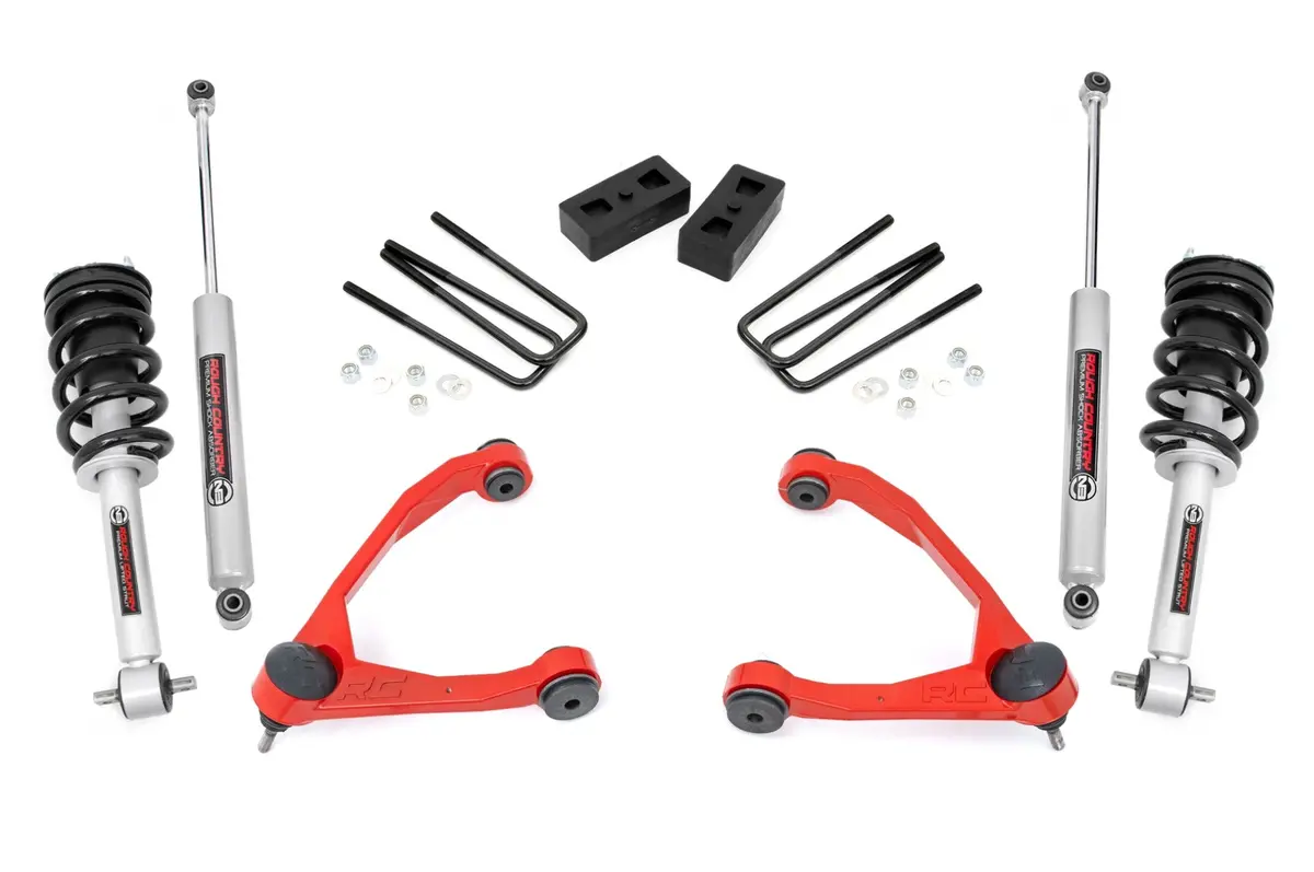 246.23Red  -  3.5 Inch Lift Kit - Cast Steel - N3 Strut - Chevy/Gmc 1500 (07-13) 1
