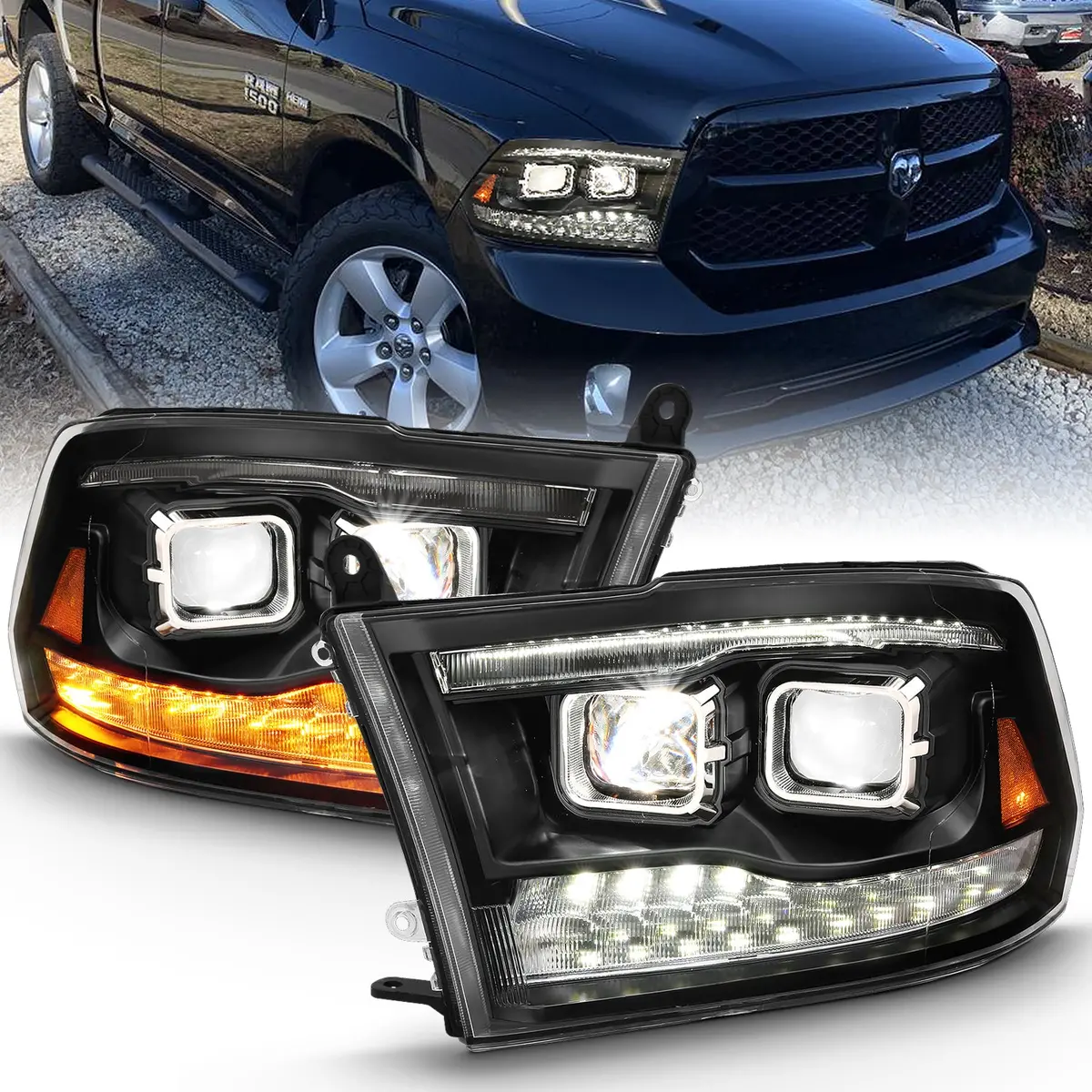 111464  -  Led Projector Plank Style Switchback H.L Halo Black Amber (Oe Style) 1
