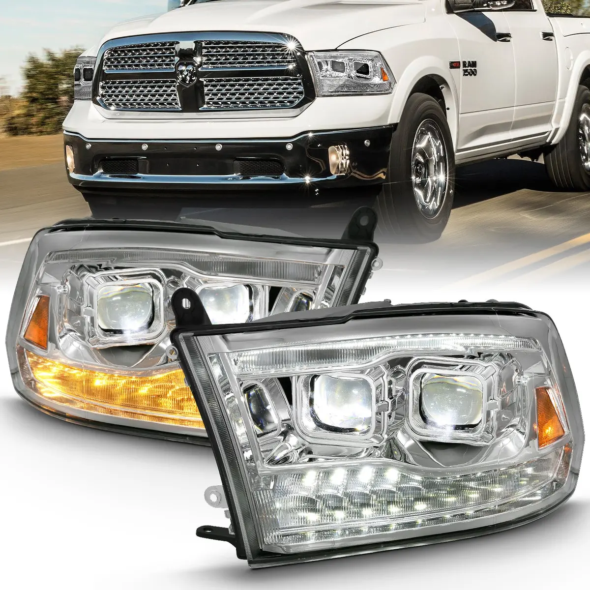 111465  -  Led Projector Plank Style Switchback H.L Halo Chrome Amber (Oe Style) 1
