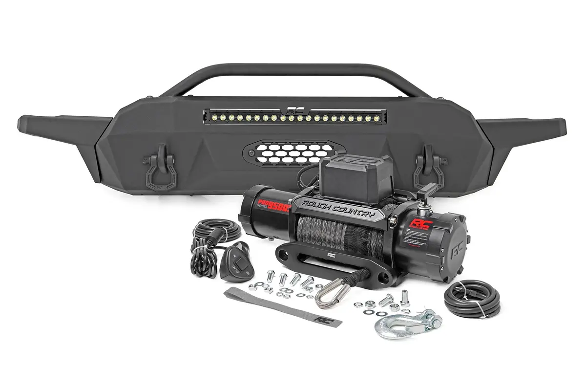 10722  -  Front Bumper - Hybrid - 20" Blk Led - 9500-Lb Winch Syn - Toyota Tacoma (16-23) 1