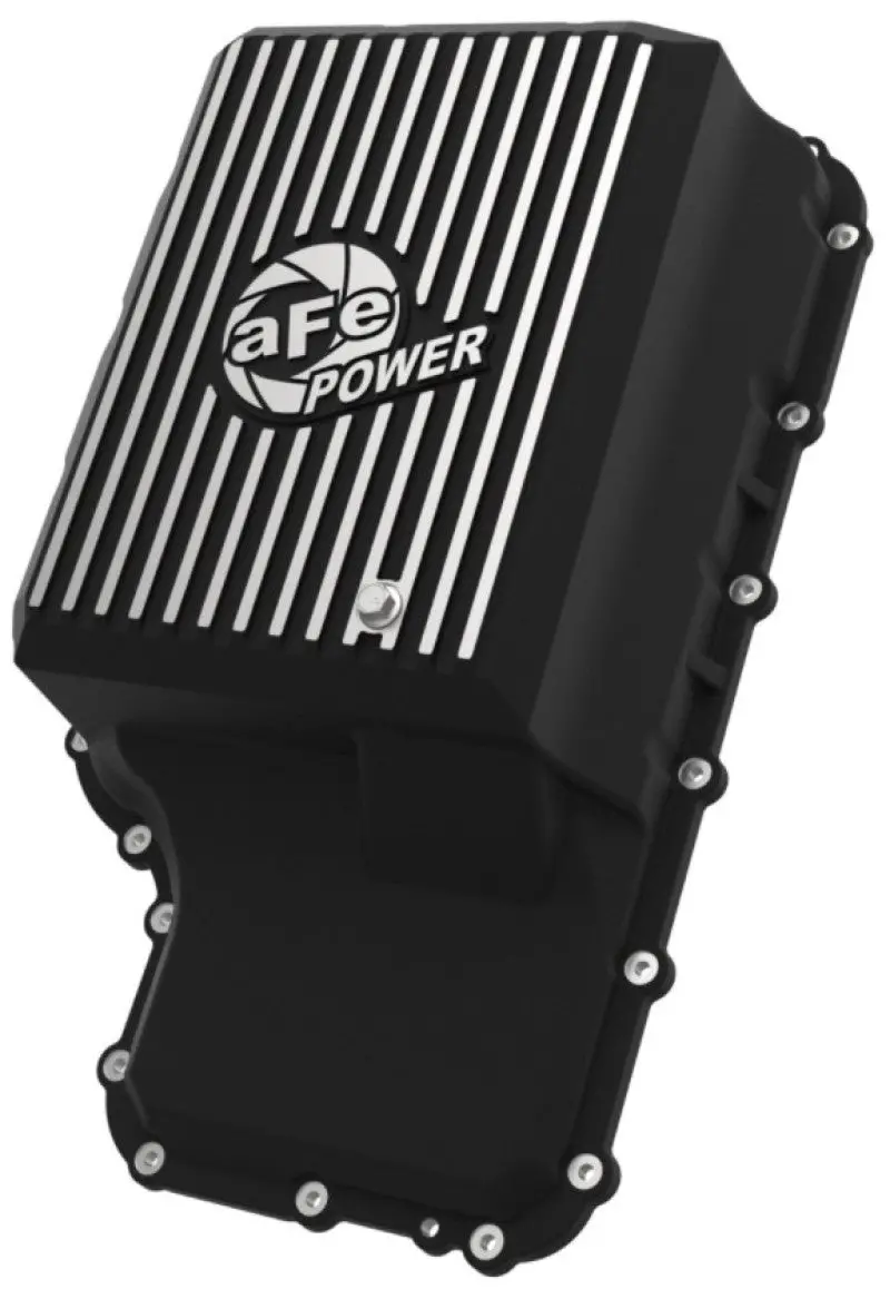 Afe 20-21 Ford Truck W/ 10R140 Transmission Pan Black Power Street Series W/ Machined Fins 1
