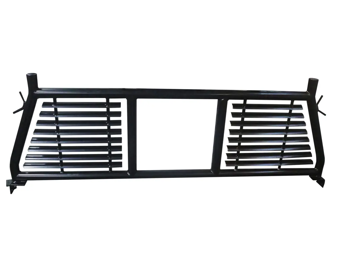 H0003b  -  Round Tube Louver With Rear Cab Window Cut Out Powder Coated Black Steel 1