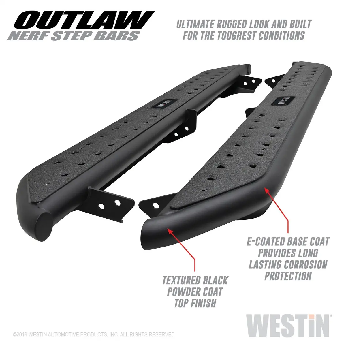58-52775  -  Outlaw Nerf Step Bars; Textured Black; For Double Cab; 1