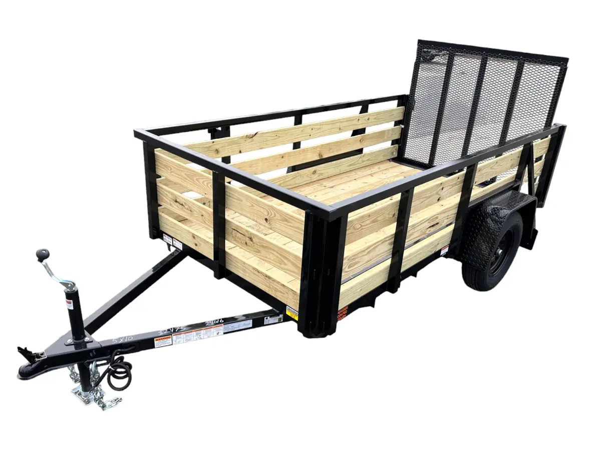 5X10 Utility Trailer With 3 Board Wood Sides 24In Tall - Quality Steel And Aluminum  - Model 6210Ansa3.5Kw/Hs 1