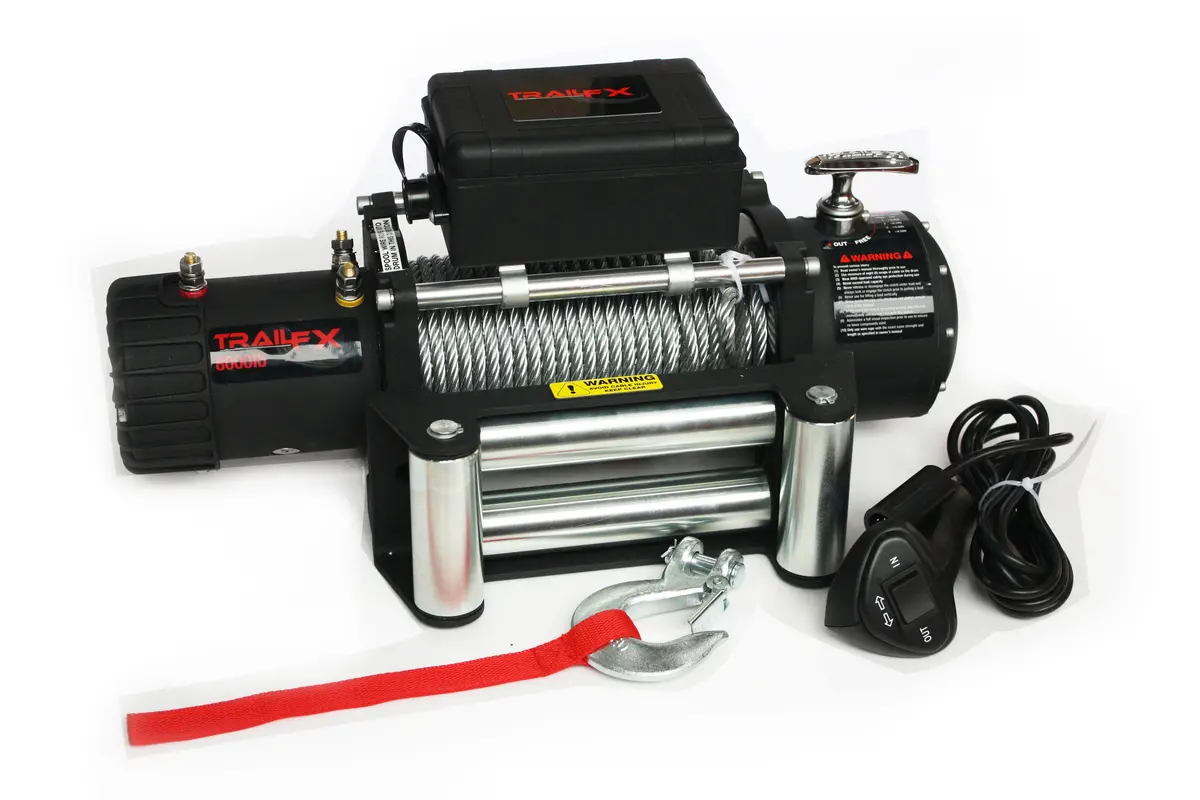 W08b  -  12V Electric 8K Lb Cap 94 Ft Wire Rope Roller Fairlead Wired Remote 1