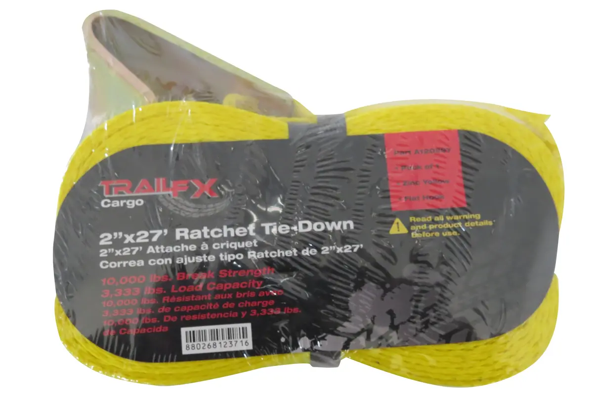 A12029y  -  Cargo Tie Down 27 Ft X 2 3333 Lb Load 10K Lb Break Cap W/Ratchet Yel Sgl 1