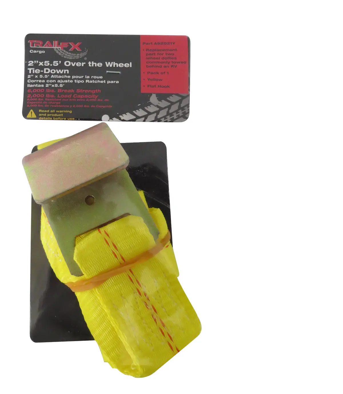 A92021y  -  Over The Wheel Tie Down 5.5 Ft X 2 In 2000 Lb Cap W/O Ratchet Yellow Sgl 1