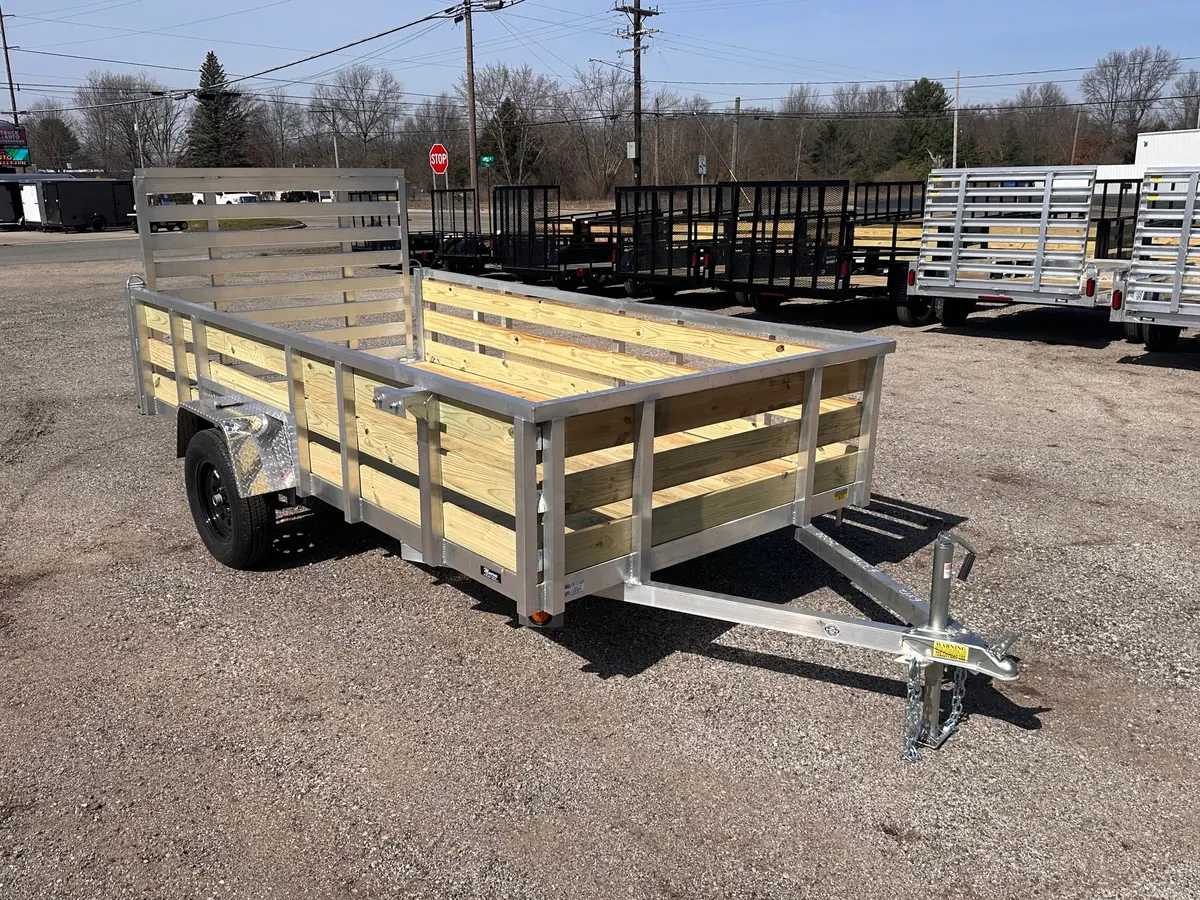 6X12 Aluminum Utility Trailer With 3 Board Wood Sides 24In Tall - Quality Steel And Aluminum - Model 7412Alsl3.5Ksaw/Hs 2