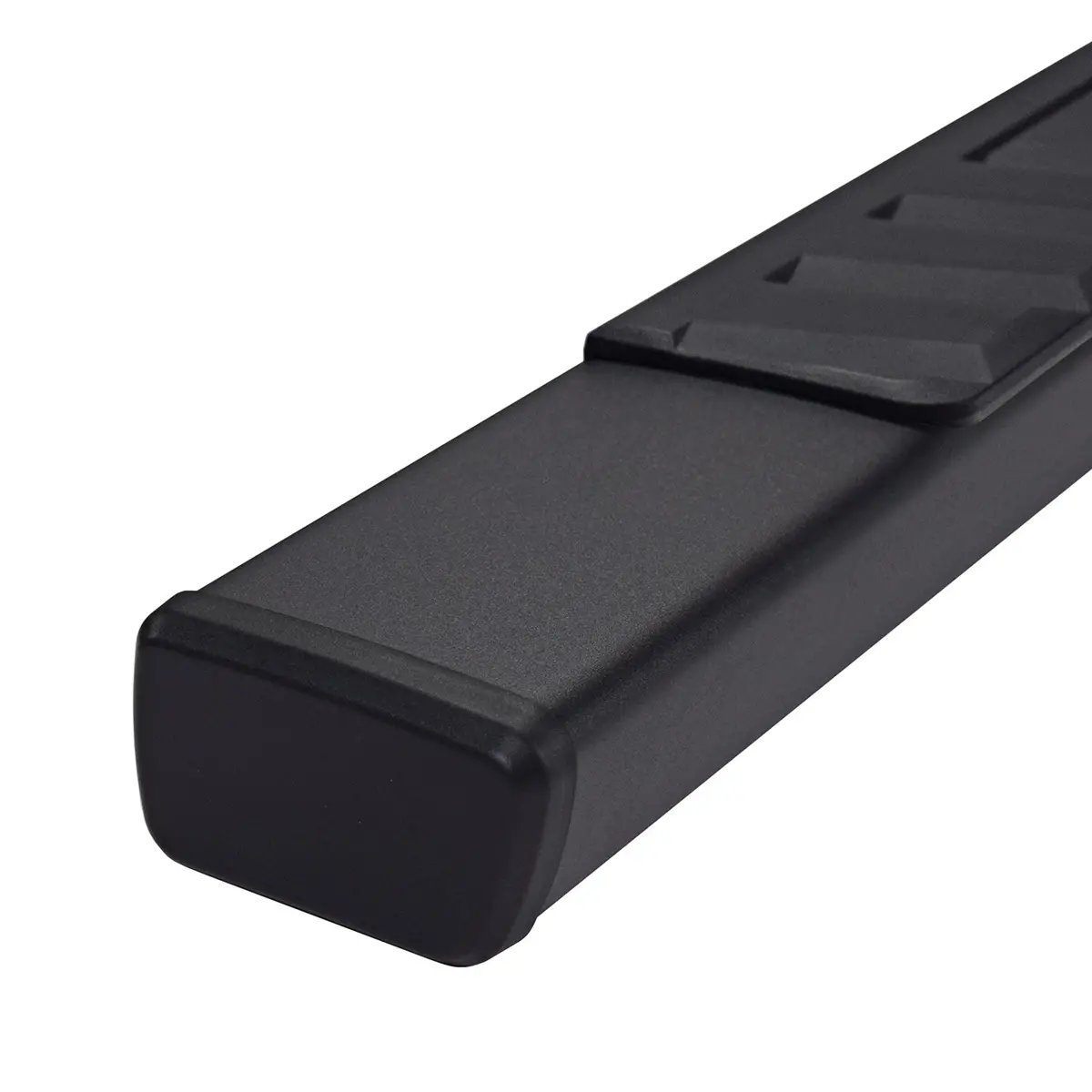A4001b  -  4 Inch Trapezoid Straight Pwdr Ctd Titanium Black Steel Plastic End Caps 1