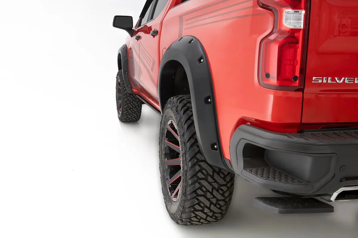 40909-34  -  Pocket/Rivet Style Painted Fender Flares Black Smooth Finish 4-Piece Set 1