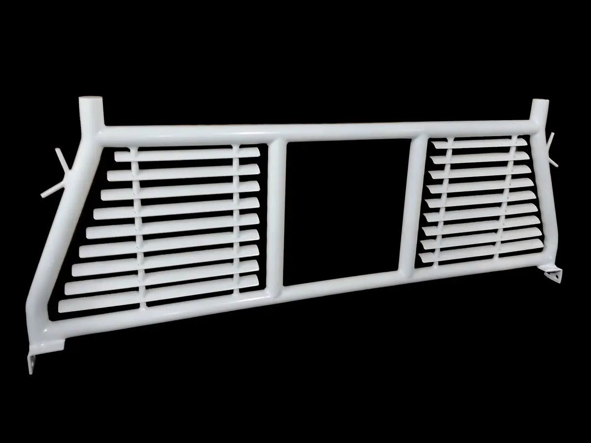H0003w  -  Round Tube Louver With Rear Cab Window Cut Out Powder Coated White Steel 1