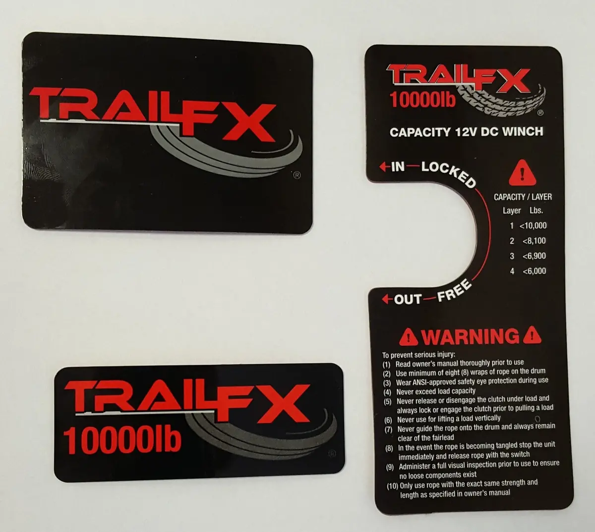 Labels10k  -  3-Piece Includes One Trail Fx/ One 10000Lb/ One Capacity & Warning 1