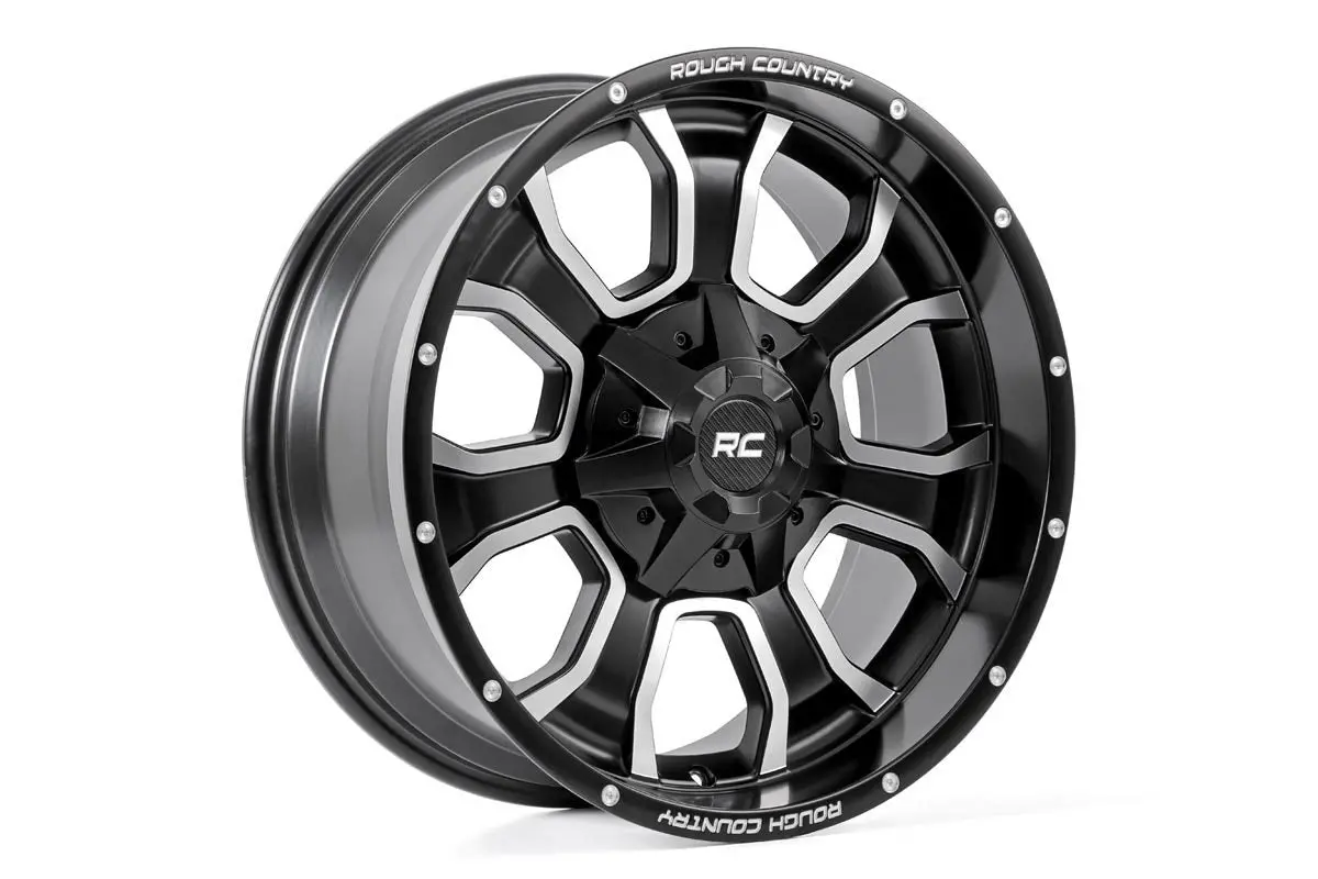 93209012  -  Rough Country 93 Series Wheel/One-Piece/Machined Black/20X9/6X5.5/6X135/0Mm 1