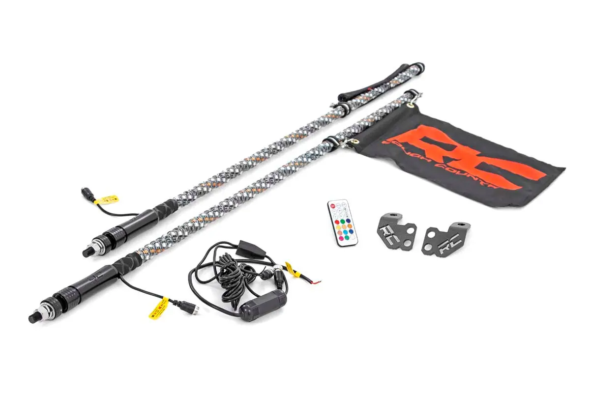 93052  -  Whip Mount - Cage - 4' Multl-Color Led Whip Pair - Polaris Rzr Xp 1000 1