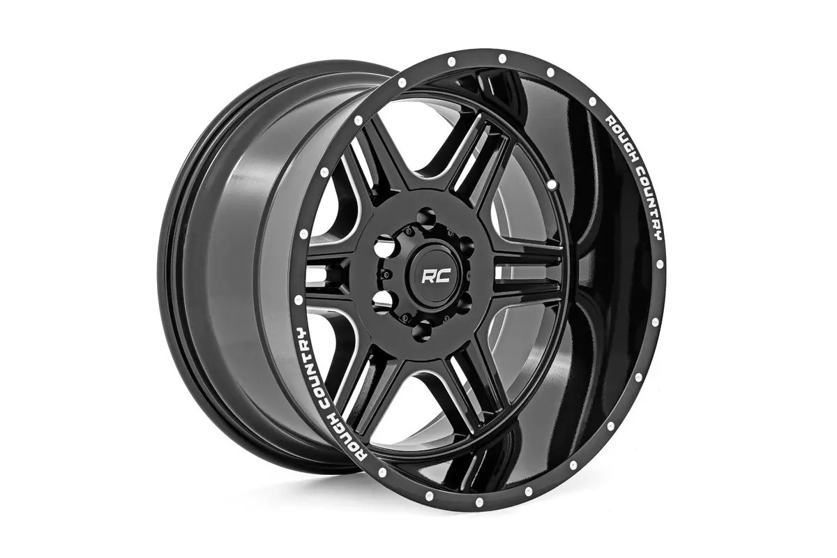 92201210  -  Rough Country 92 Series Wheel/Machined One-Piece/Gloss Black/20X12/8X6.5/-44Mm 1