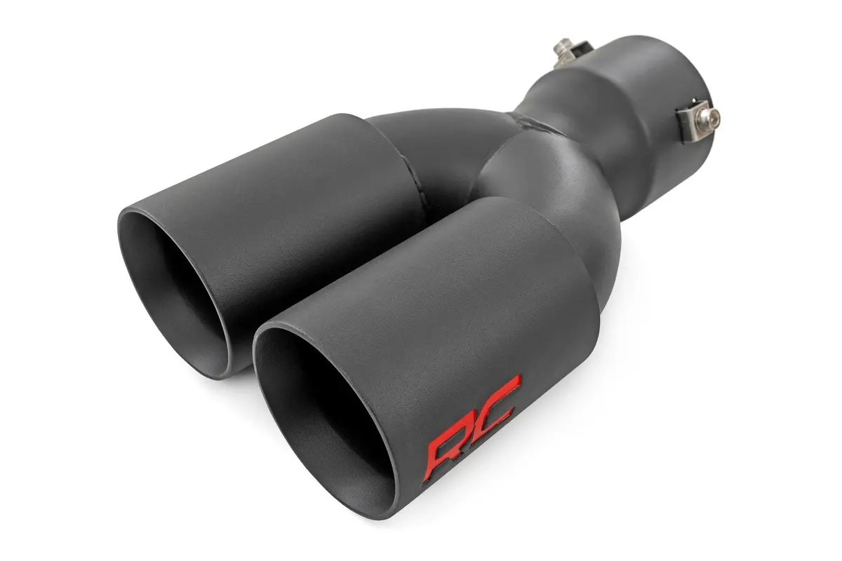 96050  -  Exhaust Tip - Black - Red Rc Logo - 2.5-3 Inch Pipe Single Inlet - Dual Outlet 1