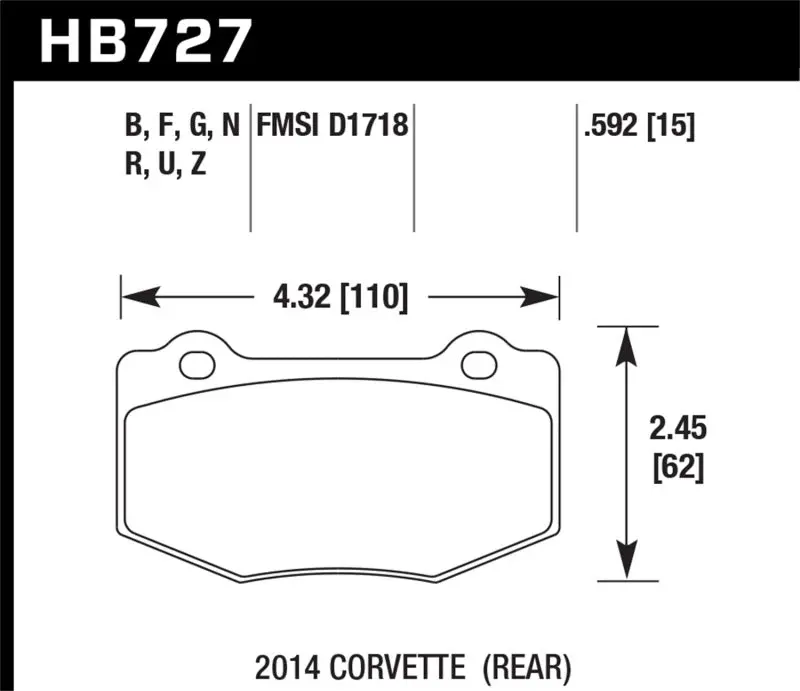 Hawk Hps High-Performance Street Rear Brake Pads For 2014 Chevrolet Corvette (5.0L V8) 1