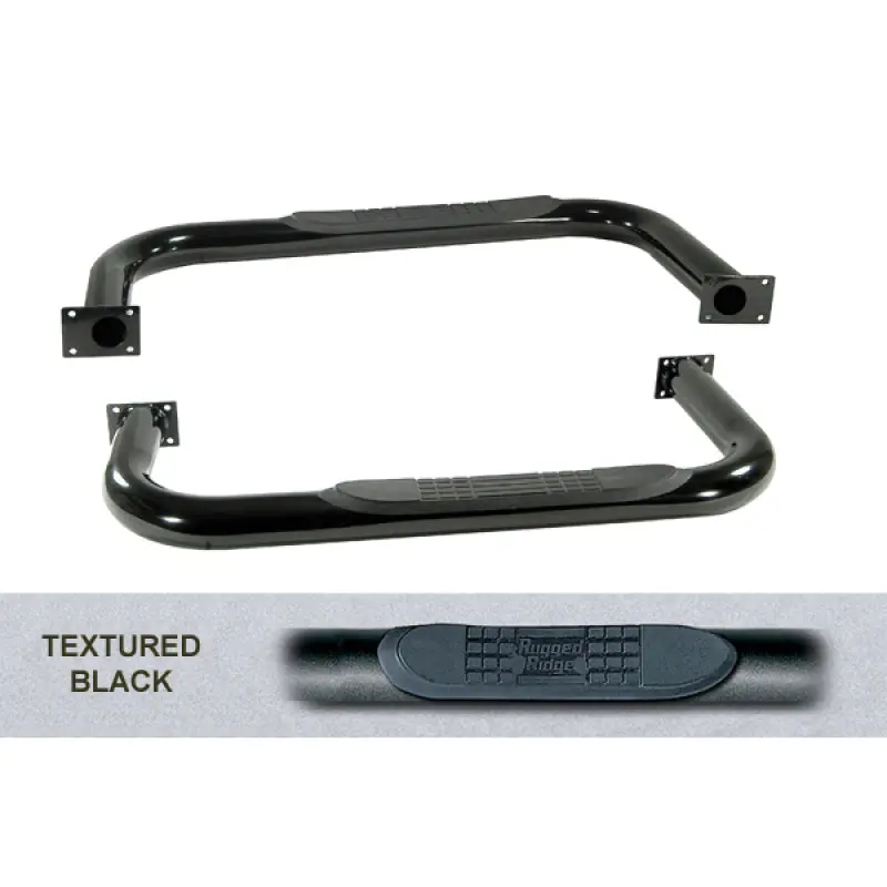Rugged Ridge 3-Inch Black Round Tube Side Steps For 1976–1986 Jeep Cj7 1