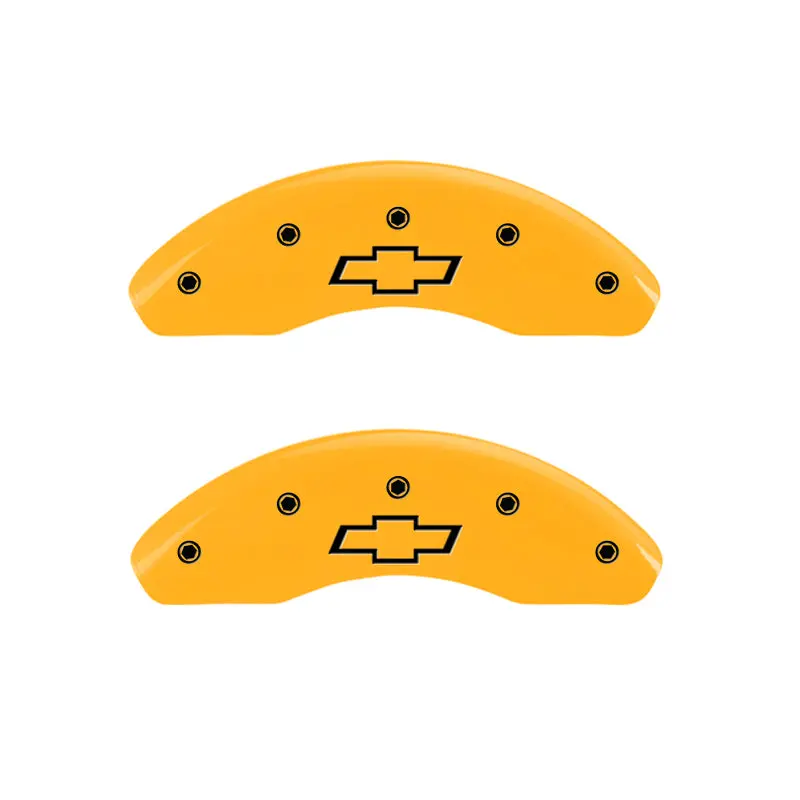 Mgp Engraved 4-Piston Caliper Covers For Chevrolet Vehicles – Bowtie Logo, Yellow Accent Finish On Black Base 1
