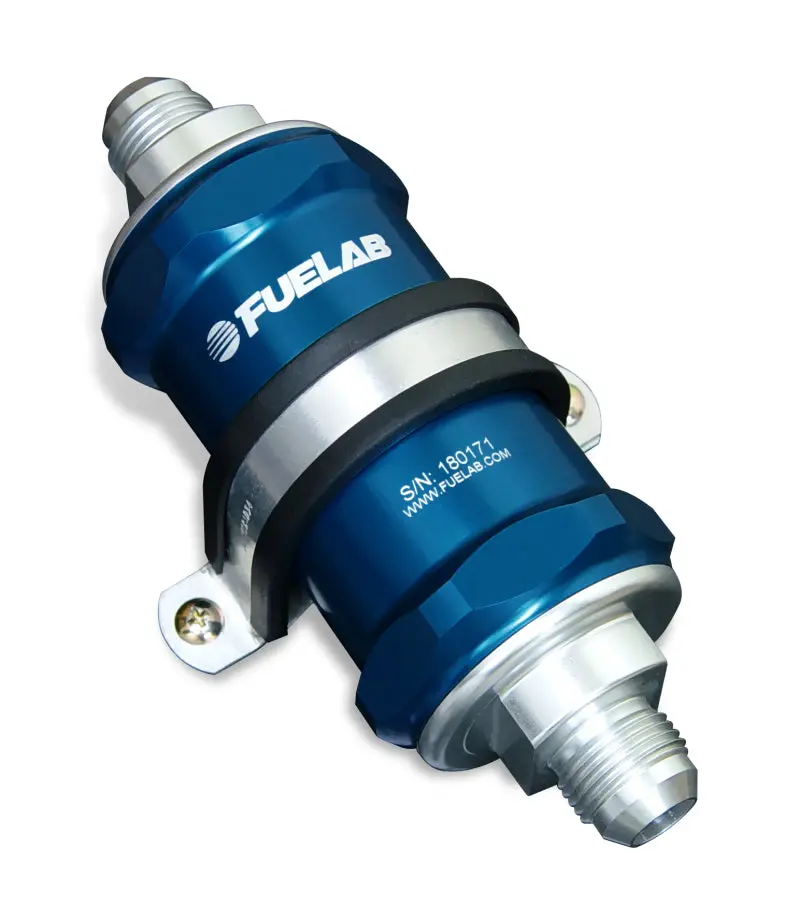 Fuelab 818 In-Line Fuel Filter Standard -6An In/Out 100 Micron Stainless - Blue 1
