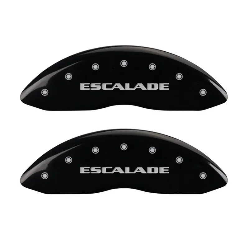 Mgp Engraved 4-Piston Caliper Covers — Front & Rear, Black Finish With Silver Accent, For Cadillac Escalade 1