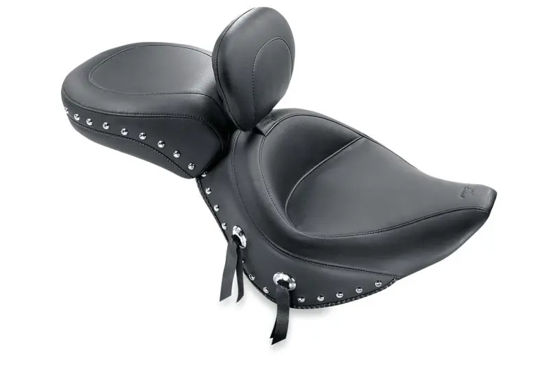 Mustang Harley-Davidson Wide Touring Rear Seat For 1984–2006 – Black, Recessed Passenger Design W/ Studs 1