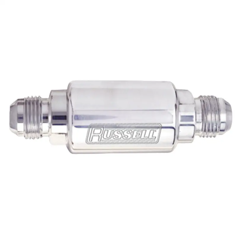 Russell Performance Polished Aluminum Fuel Filter Housing – 3″ Length, 1-1/4″ Diameter, -6 An / 3/8″ Npt Ports 1